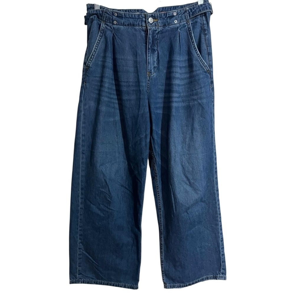 Anthropologie Pilcro The Pleated Baggy High Rise Jeans Wide Leg 29 Dark Wash - Picture 9 of 14